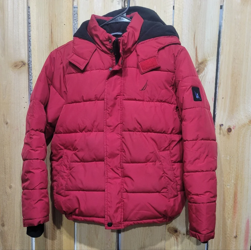 Nautica Youth Boys Puffer Down Jacket Burgundy Water Resistant Size 10-12 - Picture 3 of 9